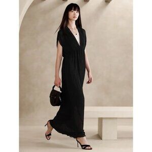 Banana Republic Black Ana Pleated Maxi Dress XL Boho Wedding Guest Contemporary